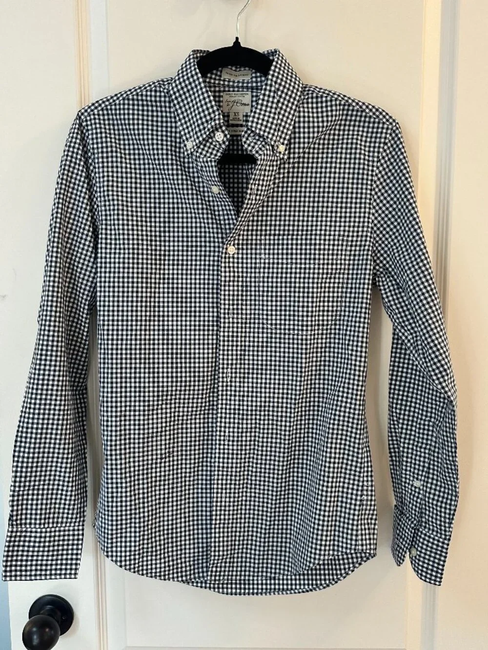 J.Crew Men’s Slim Untucked Gingham Button Down Shirt Black White XS BG418 NWOT